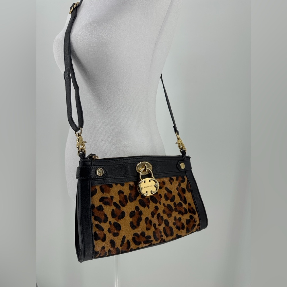 Emma Fox Leopard Print Black‎ Leather Shoulder/Crossbody Bag